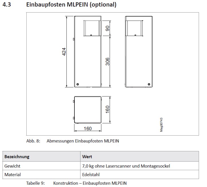 Einbaupfosten für Laser Scanner