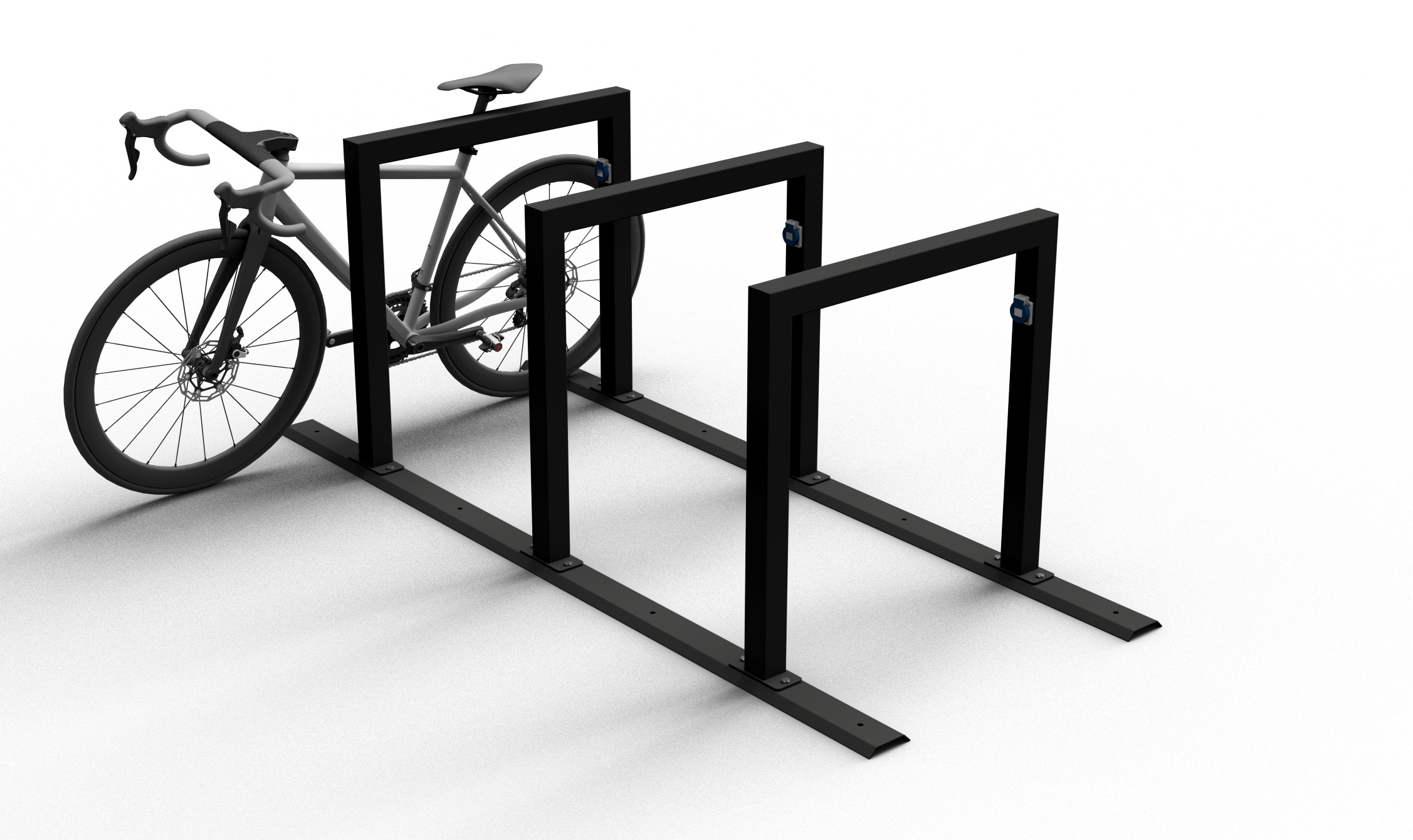 E-Bike Anlehnbügel mit Ladebox-E-Bike - Reihenanlage 3 Stück
