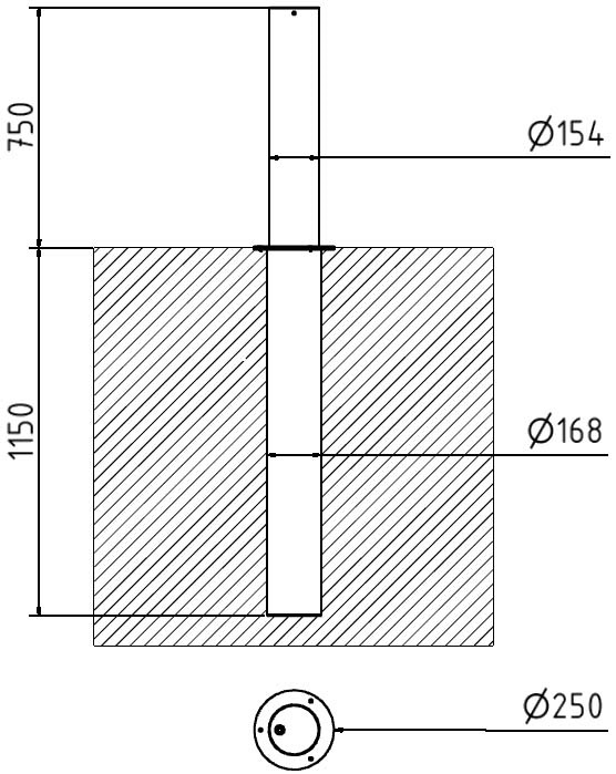 Voll-versenkbarer Edelstahlpfosten Ø 154 mm